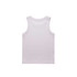 A plain white rib tank top with a sleeveless design and a tagless back. Features a logo on the label.