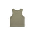 A ribbed crop tank in an olive green colour, featuring a simple design and no visible branding.