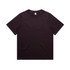 A black heavy cotton t-shirt with a round neckline and short sleeves, featuring a logo on the inside label.