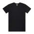 A black organic t-shirt with a classic crew neck. The shirt features a branding label inside the neckline.