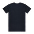 A dark navy organic t-shirt with short sleeves and a plain back. It features a logo.