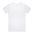 A white t-shirt viewed from the back, featuring a standard crew neck and short sleeves. It has a logo on the back.