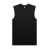 A black sleeveless tank top with a round neckline and a logo on the label.