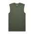 An olive green classic tank singlet, featuring a simple design and sleeveless cut. It has a logo at the neckline.