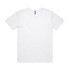 A white short-sleeved t-shirt with a round neckline and a label, featuring a logo.