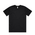 A classic black t-shirt with short sleeves and a round neckline, featuring a logo on the tag.