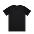 A black T-shirt featuring a classic design, with short sleeves and a plain back. It includes a logo.