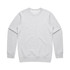 A light grey crew jumper with long sleeves, featuring a simple design and a logo on the front.