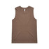 A brown singlet tank top with a round neckline and sleeveless design, featuring a logo.