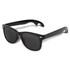 A pair of black sunglasses with dark lenses, featuring a logo on the side.