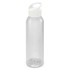 A drink bottle in clear plastic with a white lid and a built-in handle. The bottle features a smooth finish.