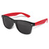 Malibu Premium Sunglasses featuring a black frame and red arms with dark lenses.