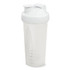 A drink bottle with a white lid and a transparent body, featuring a mixing ball inside.