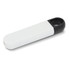 A white and black mini screwdriver set with a compact design, featuring a keyring attachment and a smooth finish.