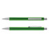 A metal pen in a vibrant green color with a sleek design, featuring a silver clip and accents.