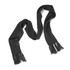A Nebraska Cable Knit Scarf in a dark, textured fabric with fringe details at both ends.