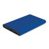 A blue power bank featuring a USB port, charging input, and an indicator light, with a smooth exterior and branding.