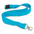 A turquoise bamboo lanyard with a metal clip and a plastic buckle. It has a smooth fabric texture.