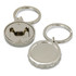 A drink bottle opener key ring in shiny silver, featuring a classic bottle cap design and a keyring attachment.