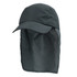 A legionnaire hat in dark green, featuring a wide brim and a protective neck flap, with a logo on the side.