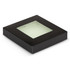 A black presentation box with a transparent window, designed to hold a set of round coasters.