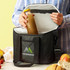A black cooler bag with a logo, being opened to reveal a drink bottle inside.