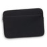 A black laptop sleeve with a zippered pocket and a sleek design. The material is smooth and sturdy, featuring a logo.