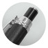 A metal Guilloche pen in black, featuring a textured grip and a silver accent. The pen has a sleek design and a logo.