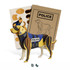 A dog wooden model in shades of brown and black, accompanied by cardboard components and a police-themed design.