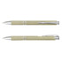 A dual-ended pen in a light green hue with silver accents and a clip, featuring a logo on the barrel.