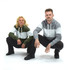 Unisex hoodie in grey and green with a colour-block design, featuring a logo and drawstring hood.