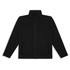 A black soft shell unisex jacket with a zip front and side pockets. Features a logo on the chest.