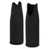 A drink bottle cooler in black, made from a sleek material with a streamlined design. Features a branding logo.