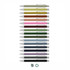 A collection of metal pens in various colours, featuring silver accents and a logo on each pen.