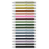 A collection of metal pens in various colours, each featuring a silver clip and detailing.