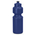 A drink bottle in navy blue with a curvy design and a screw-top lid. It features a logo.