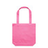 A pink tote bag with two handles and a square base. The bag has a simple design and includes a logo.