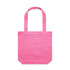 A pink tote bag with two shoulder straps and a simple design, featuring a logo.