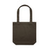 A dark brown tote bag featuring two shoulder straps and a simple design, with a logo on one side.
