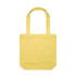 A yellow tote bag with two sturdy handles and a simple design. Features a branding logo.