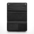 A black recycled long wallet with multiple card slots and a transparent ID pocket. It features a logo.