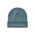 A cuff beanie in a soft blue colour, featuring a folded hem and a smooth knit texture.