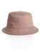 A beige bucket hat with a wide brim and a logo on the side. Soft texture and casual style.