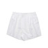 A pair of white boxers featuring an elastic waistband and a simple design.
