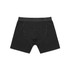 A pair of black trunks with a fitted waistband, featuring a simple design and no visible branding.
