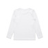 A white long-sleeve T-shirt with a simple design and a label on the back.