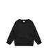 A black jumper with a round neck and long sleeves, featuring a logo on the front.