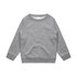 A grey crew jumper with long sleeves and a ribbed neckline and hem. It features a branding logo.