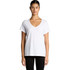 A white V-neck T-shirt with short sleeves, featuring a logo on the hem.
