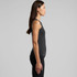 A side view of a women's faded organic rib tank in dark grey, featuring a simple design and a fitted silhouette.
